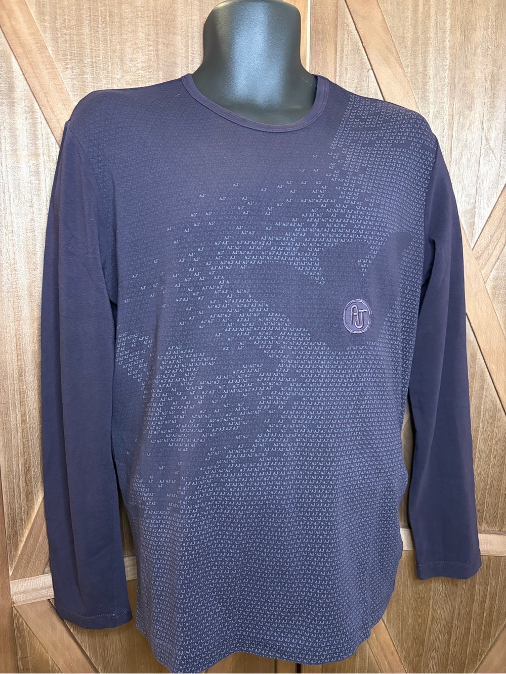 ARMANI JEANS All-Over Monogram Long Sleeve Crewneck Tee Dark Purple SIZE MEDIUM
